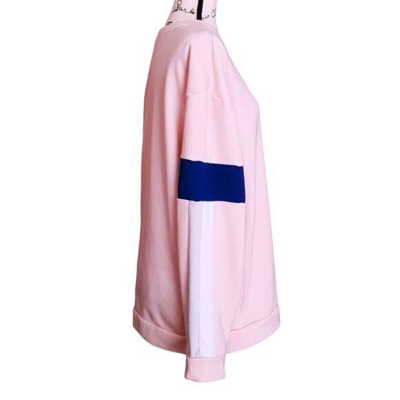 Nike Retro Vibe Fleece Sweatshirt Pouch Pocket Striped Pink Blue White Gray LG - Picture 5 of 7